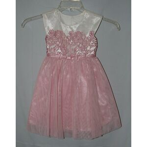 Girls Sz 4 Toddler White & Sparky Pink Sleeveless Church Dress JONA MICHELLE